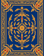 Elaborate Blue Gold Leaf Pattern Rug