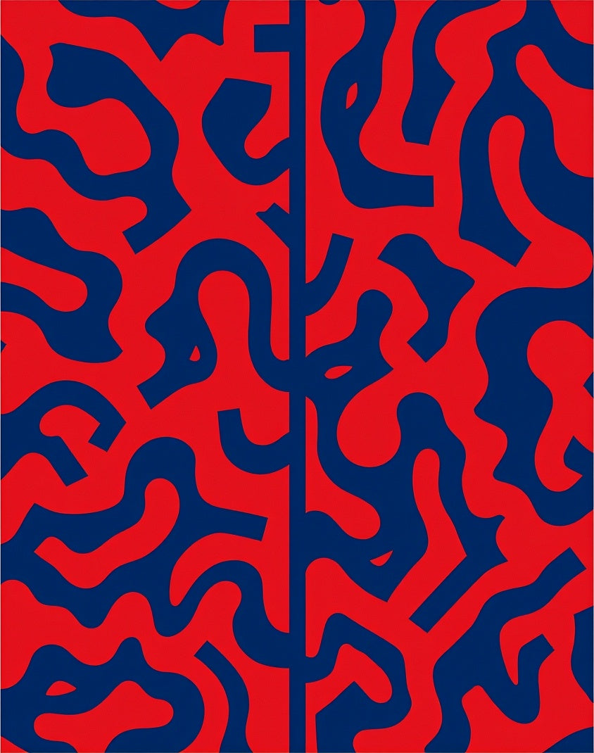 Abstract Red Blue Wavy Pattern Rug