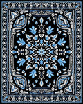 Black Blue Ornamental Floral Medallion Design Rug