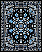 Black Blue Ornamental Floral Medallion Design Rug