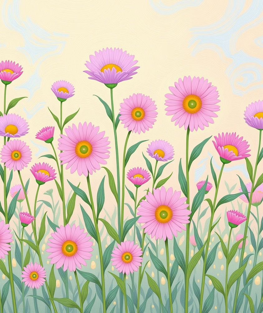 Pink Daisy Field Pattern Rug