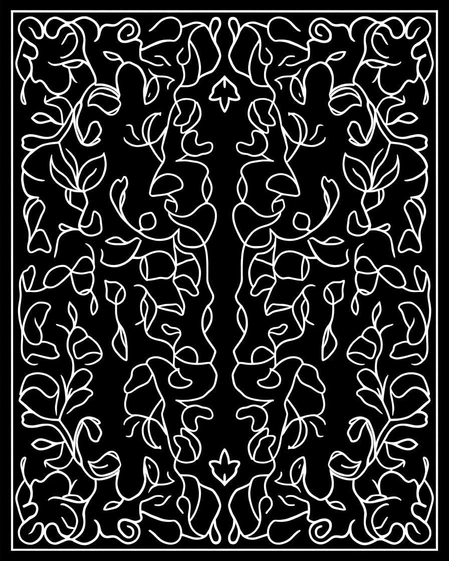 Symmetrical Line Art Floral Pattern Rug