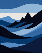 Abstract Blue Wave Mountain Landscape Rug