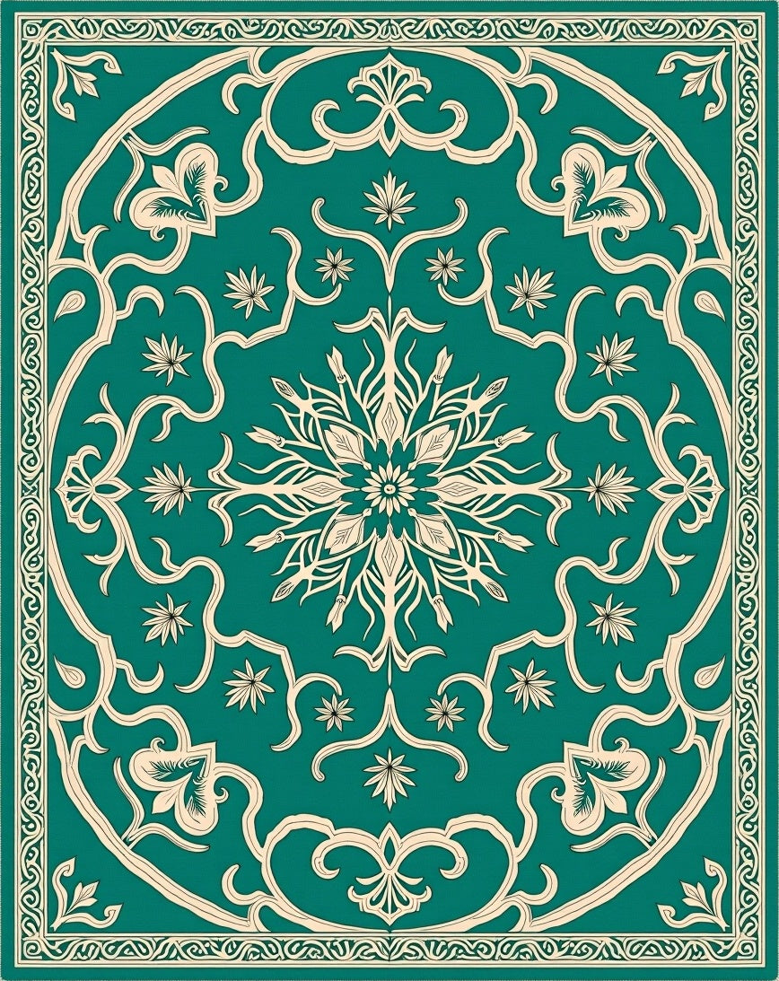 Ornate Teal Floral Medina Design Rug