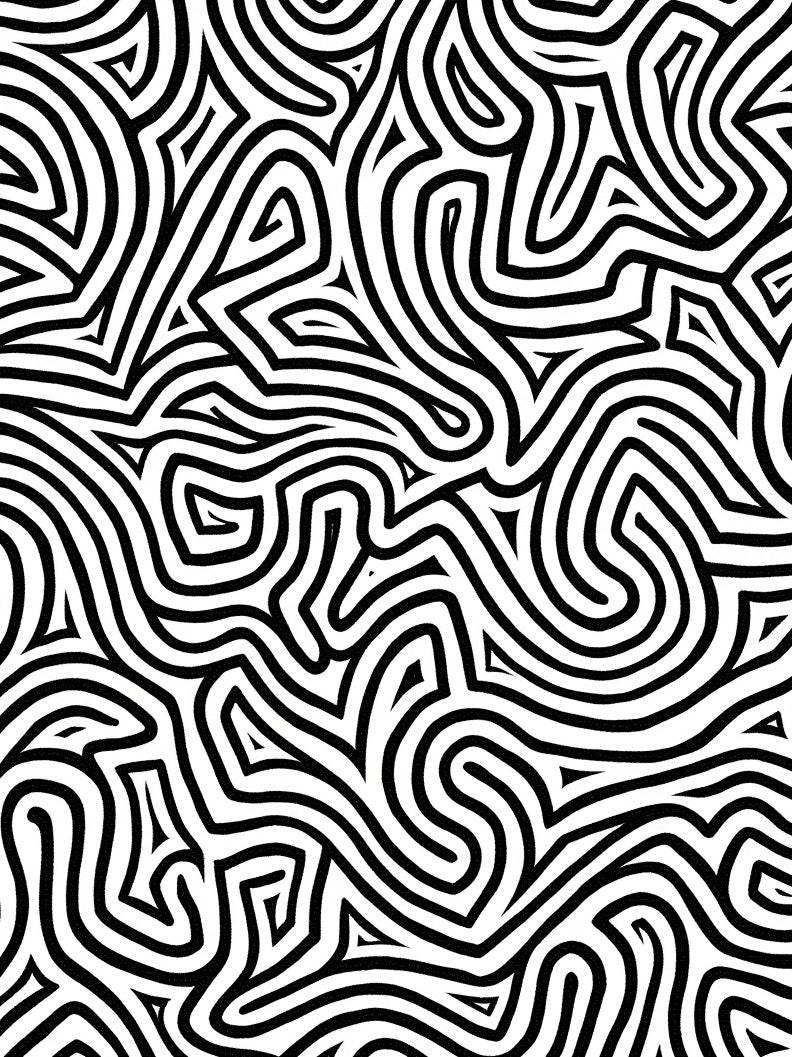 Black White Abstract Maze Pattern Rug