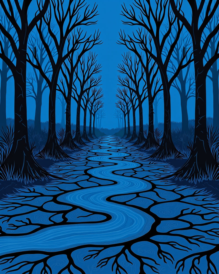 Dark Forest Winding River Path Rug