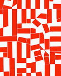 Abstract Red White Geometric Pattern Rug