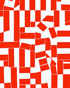 Abstract Red White Geometric Pattern Rug