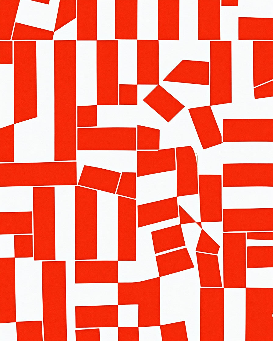 Abstract Red White Geometric Pattern Rug