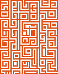 Orange White Geometric Maze Pattern Rug