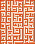 Orange White Geometric Maze Pattern Rug