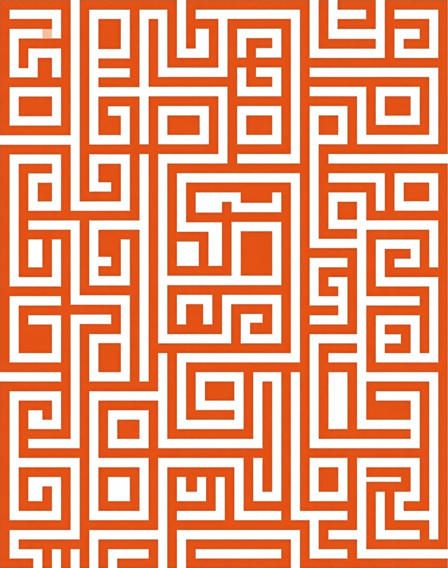 Orange White Geometric Maze Pattern Rug