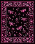 Vibrant Pink Dragonfly Floral Border Rug