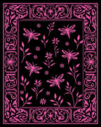 Vibrant Pink Dragonfly Floral Border Rug