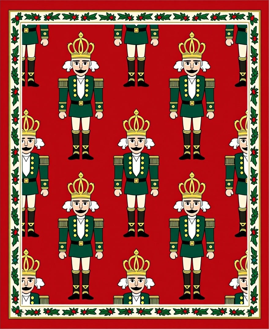 Festive Red Nutcracker Soldiers Border Rug