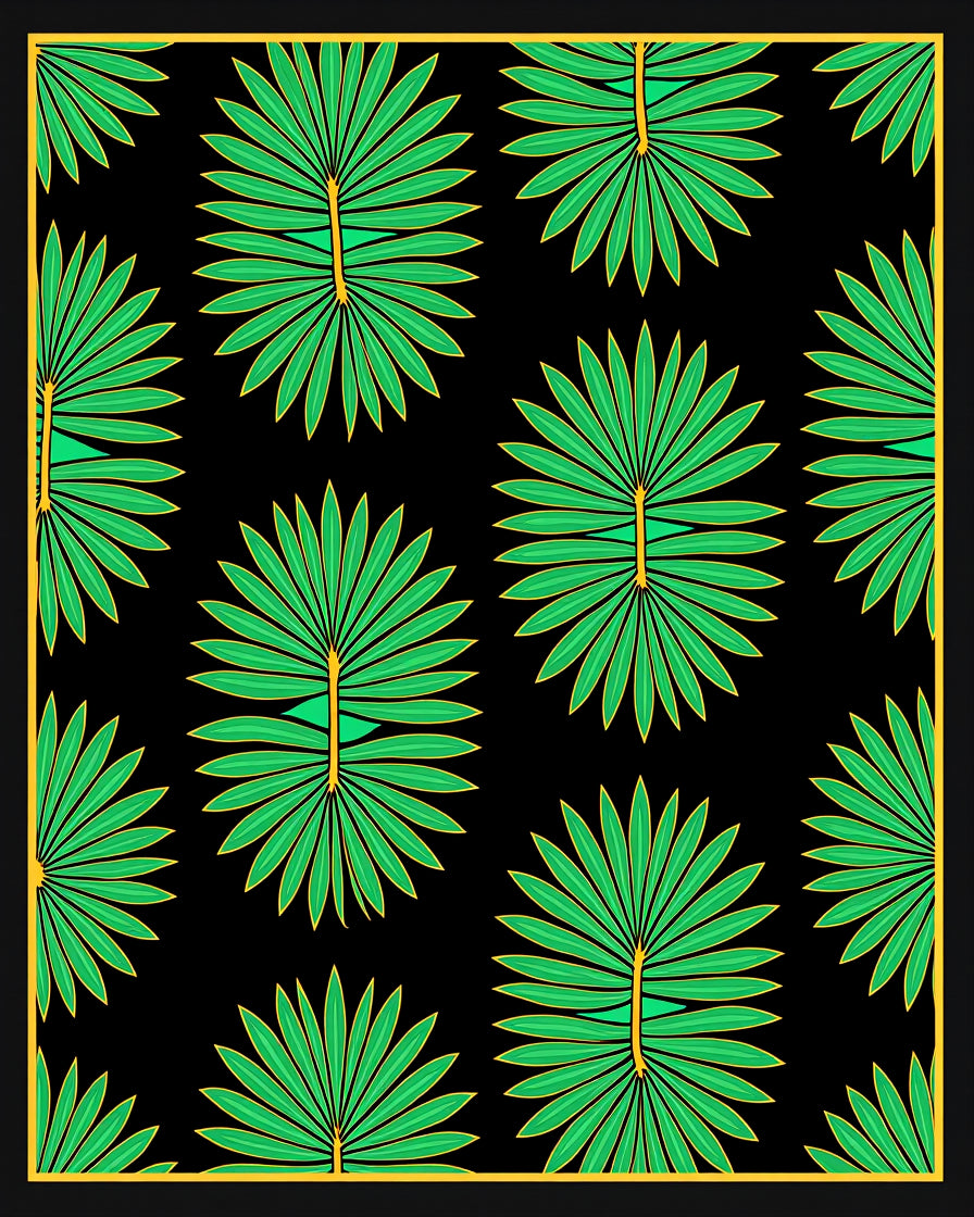 Green Palmetto Leaf Patterned Rug