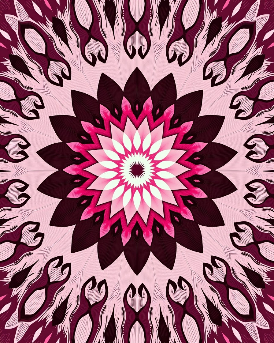 Pink Floral Mandala Pattern Rug
