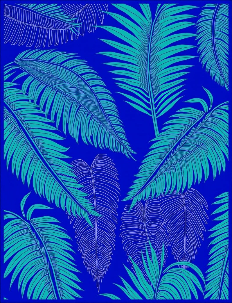 Blue Green Leaf Pattern Design Rug