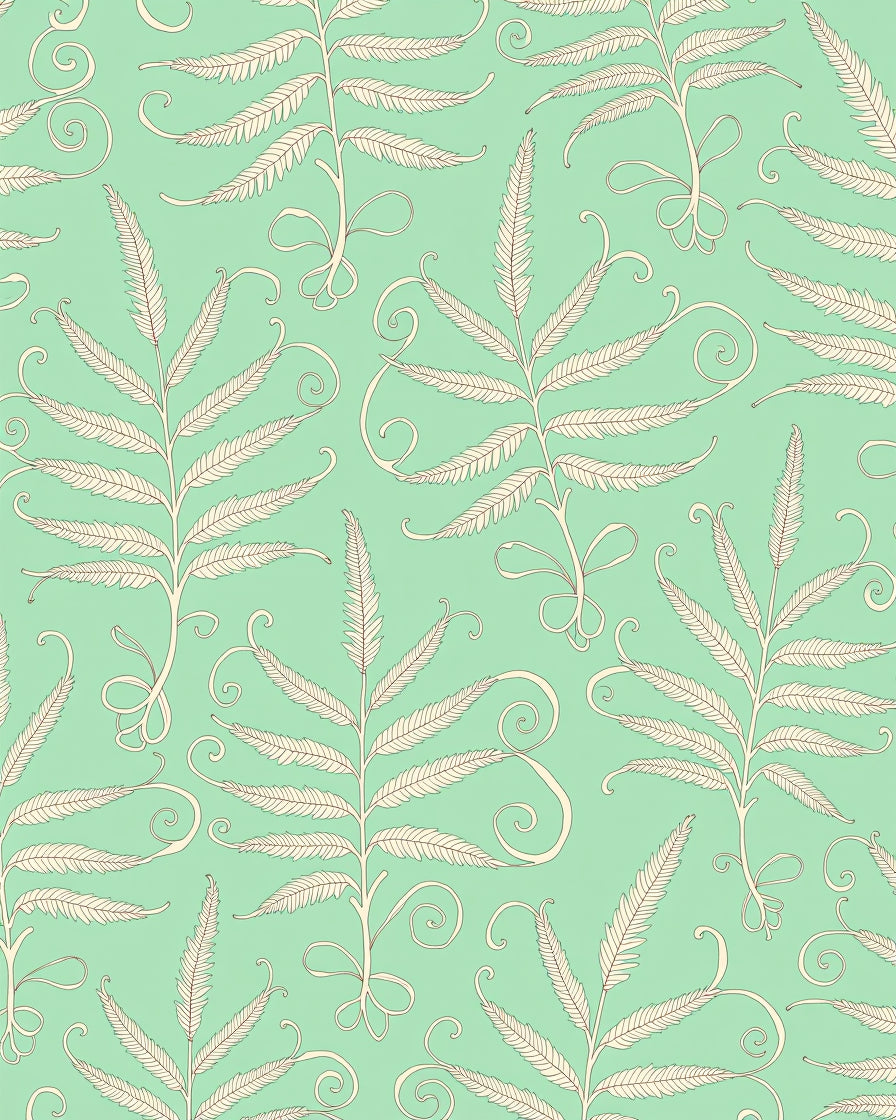 Mint Green Fern Botanical Swirl Pattern Rug