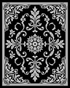 Ornate Black White Floral Scroll Rug