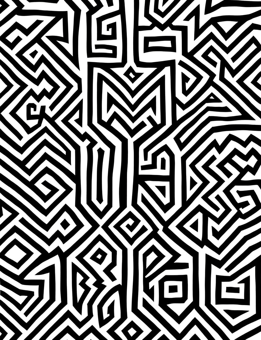 Bold Black White Geometric Maze Rug
