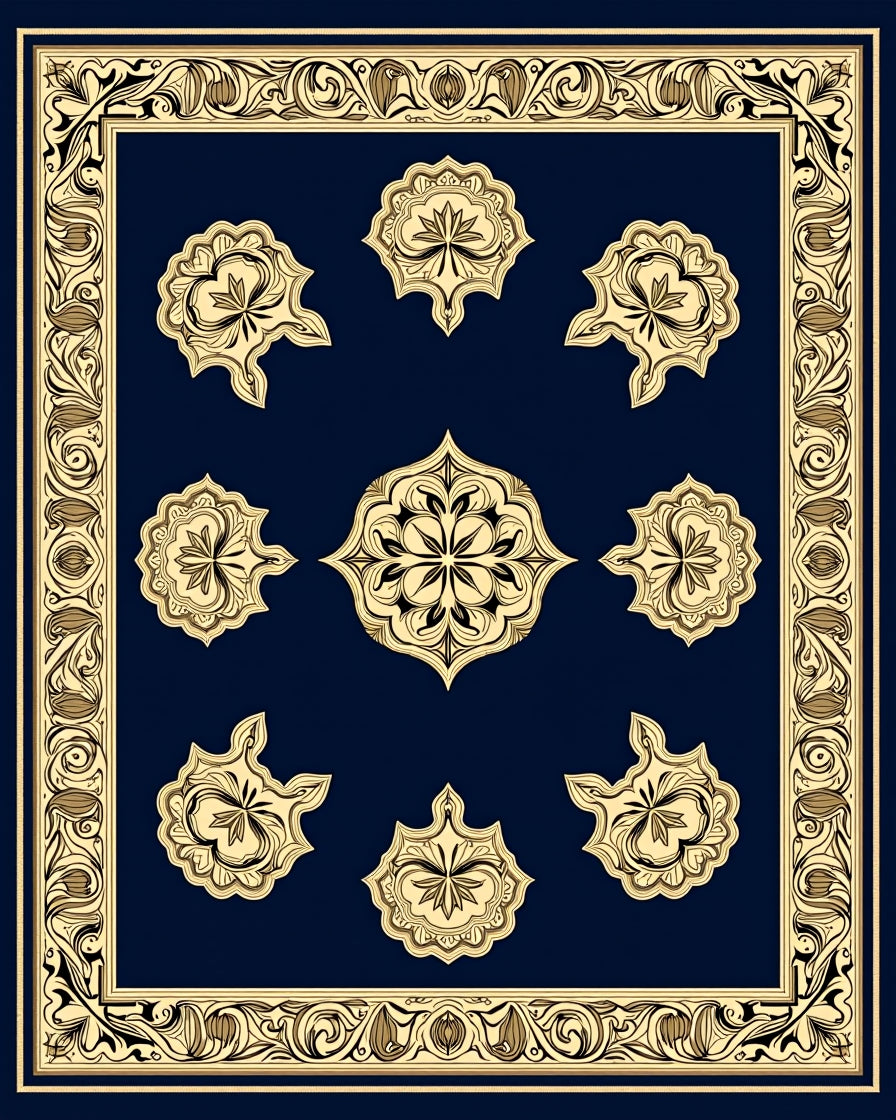 Intricate Golden Floral Medallion Design Rug