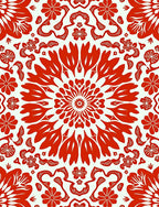 Red Floral Medallion Repeating Pattern Rug