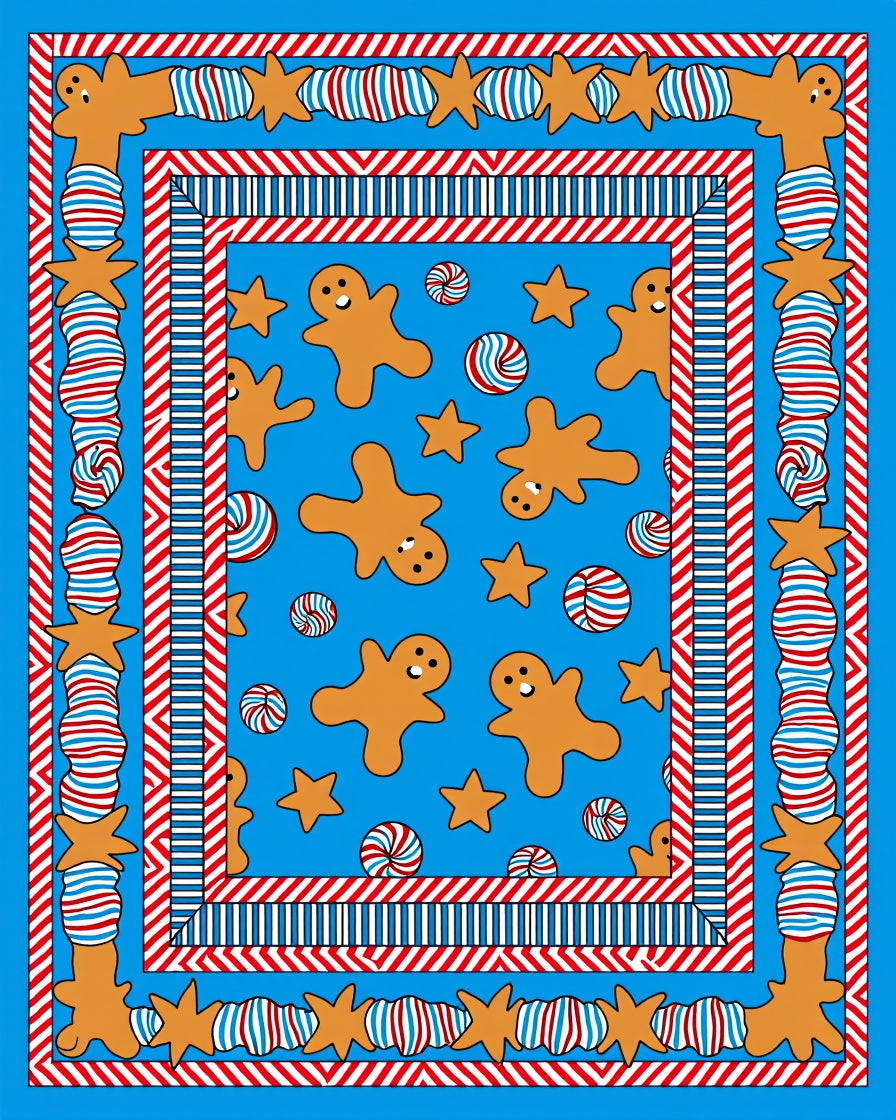 Gingerbread Stars Candy Blue Border Rug