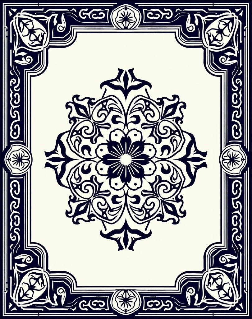 Classic Floral Medallion Border Design Rug