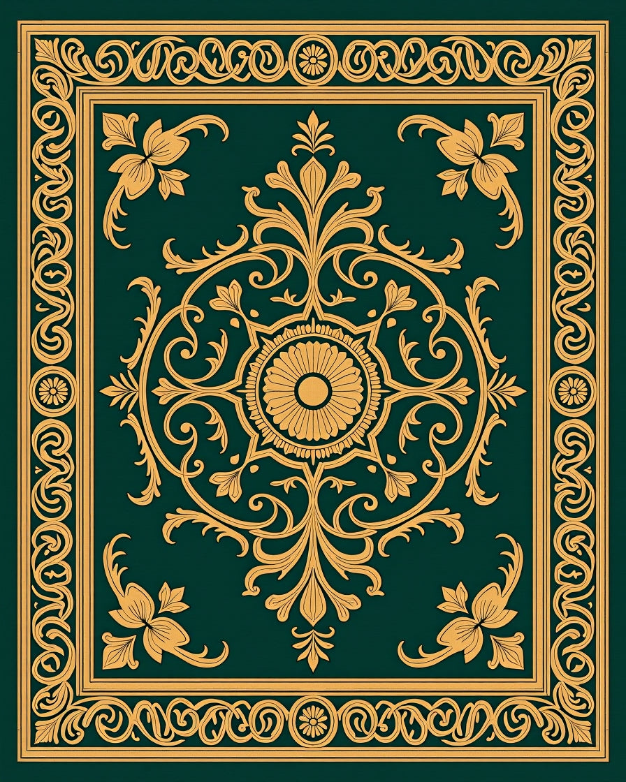 Ornate Gold Floral Scrollwork Rug