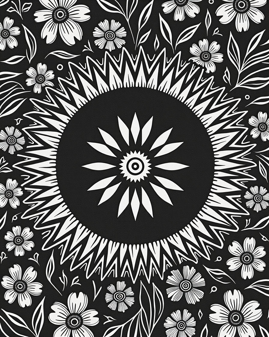 Monochromatic Floral Mandala Graphic Rug