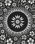 Monochromatic Floral Mandala Graphic Rug