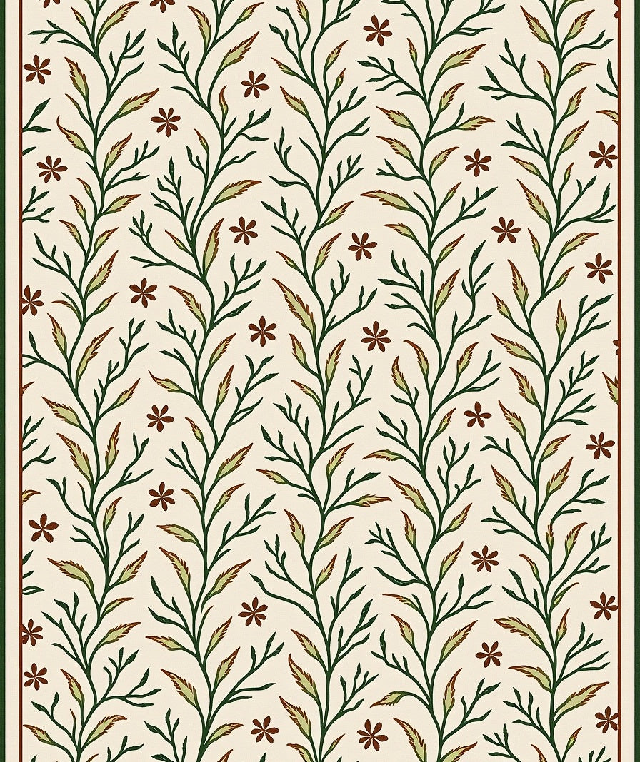 Green Floral Vine Pattern Rug