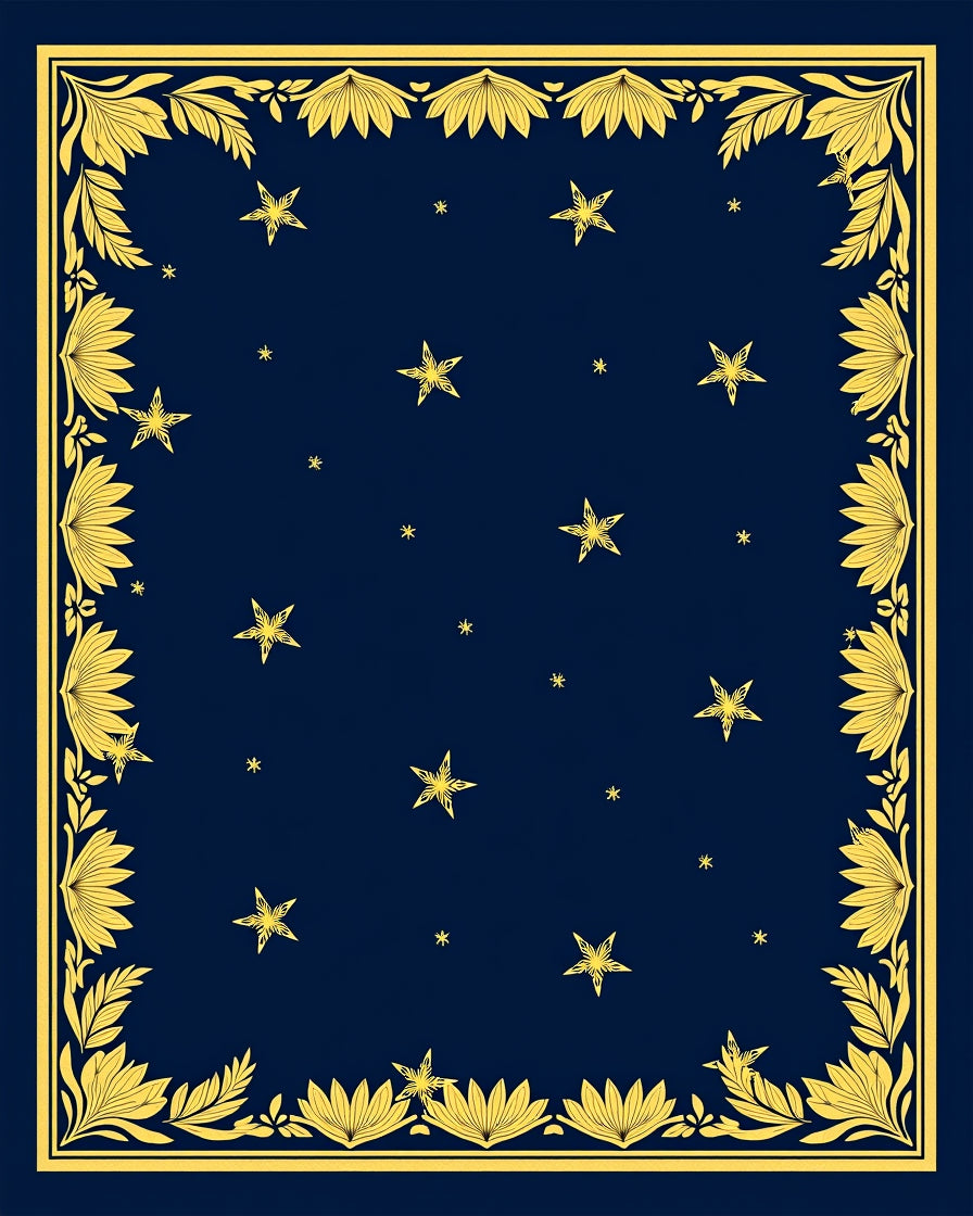 Golden Floral Border Starry Night Rug