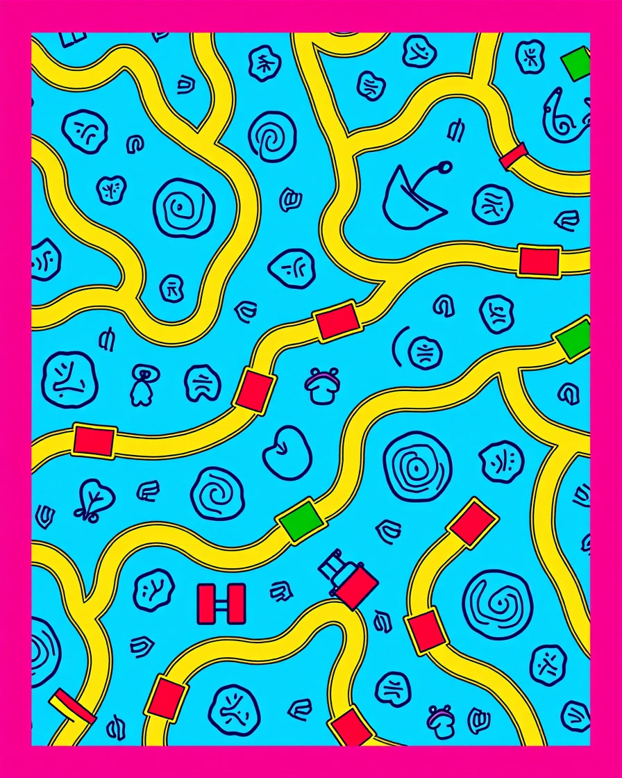 Bright Blue Yellow Road Game Play Rug