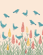 Whimsical Blue Birds Floral Pattern Rug