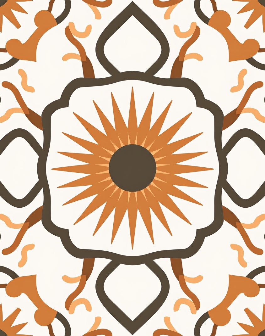 Terra Cotta Sunburst Medallion Pattern Rug