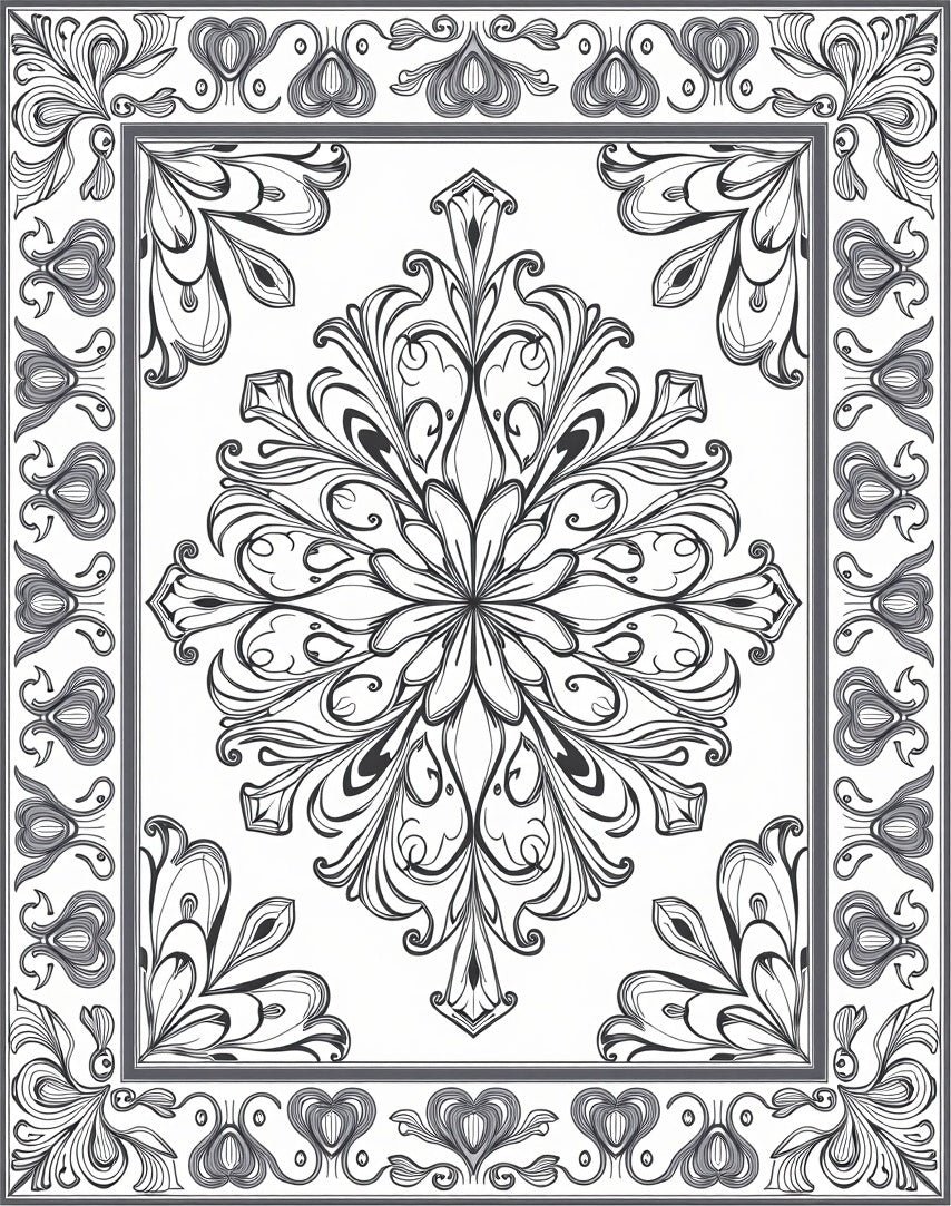 Elegant Filigree Floral Scroll Design Rug