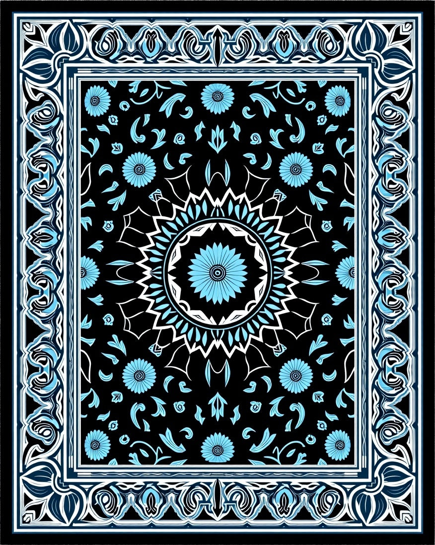 Intricate Blue Floral Mandala Pattern Rug