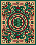Ornate Red Green Golden Mandala Pattern Rug