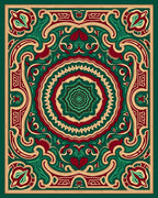 Ornate Red Green Golden Mandala Pattern Rug