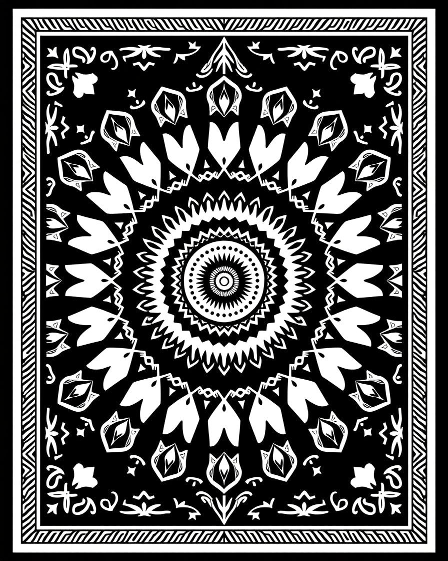 Bold Black White Mandala Design Rug