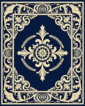 Navy Blue Cream Scrolling Floral Medallion Rug