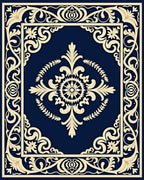 Navy Blue Cream Scrolling Floral Medallion Rug
