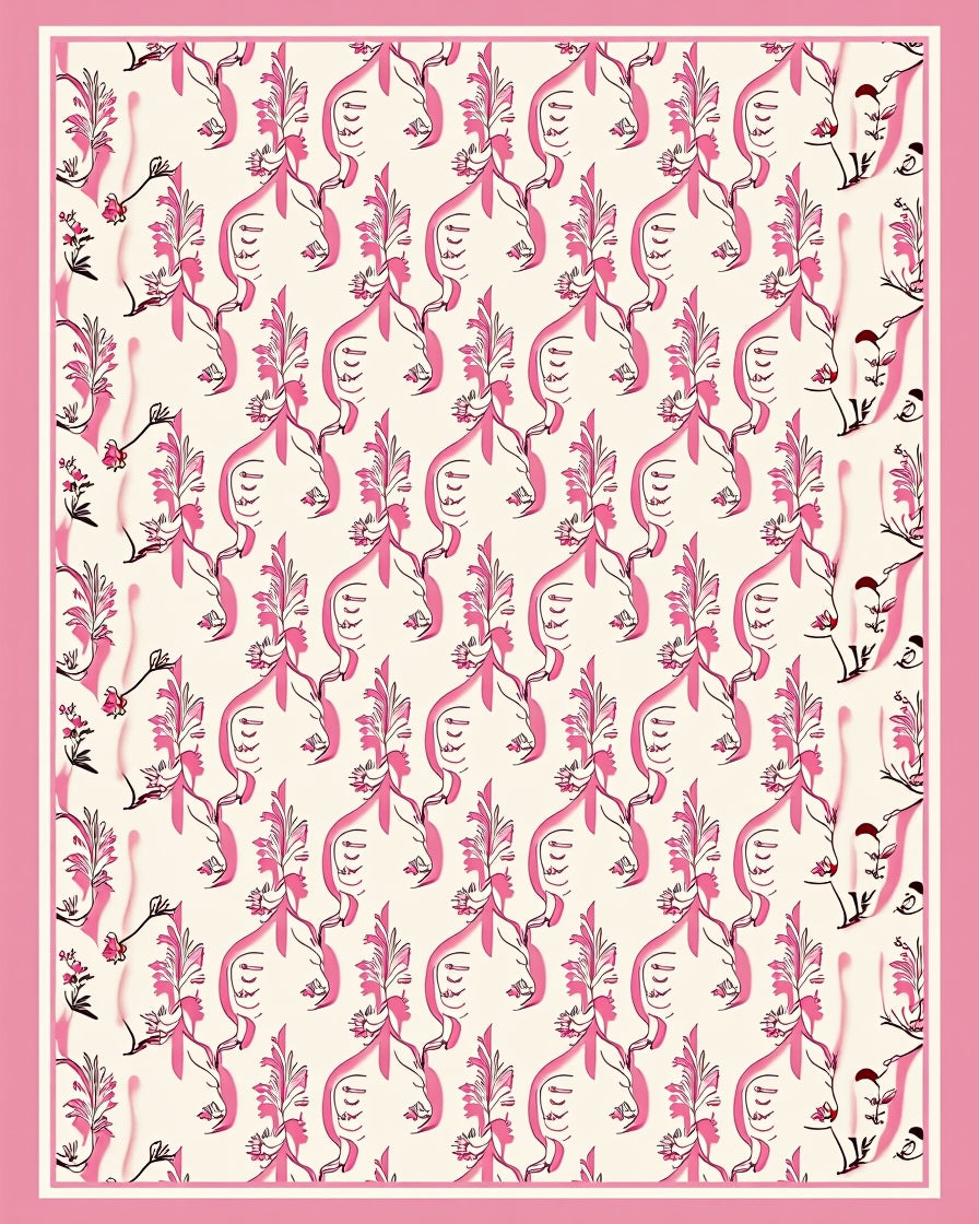 Pink Botanical Swirls Pattern Rug
