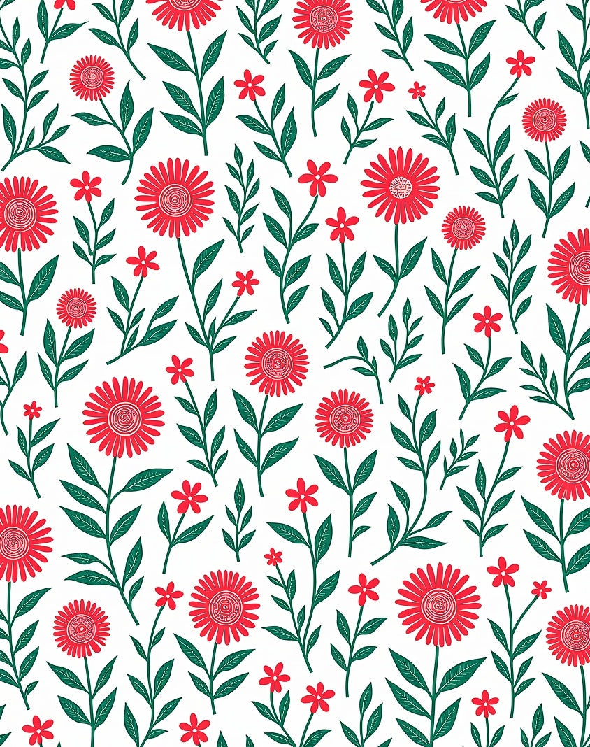Red Daisy Garden Floral Pattern Rug