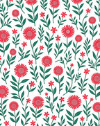 Red Daisy Garden Floral Pattern Rug
