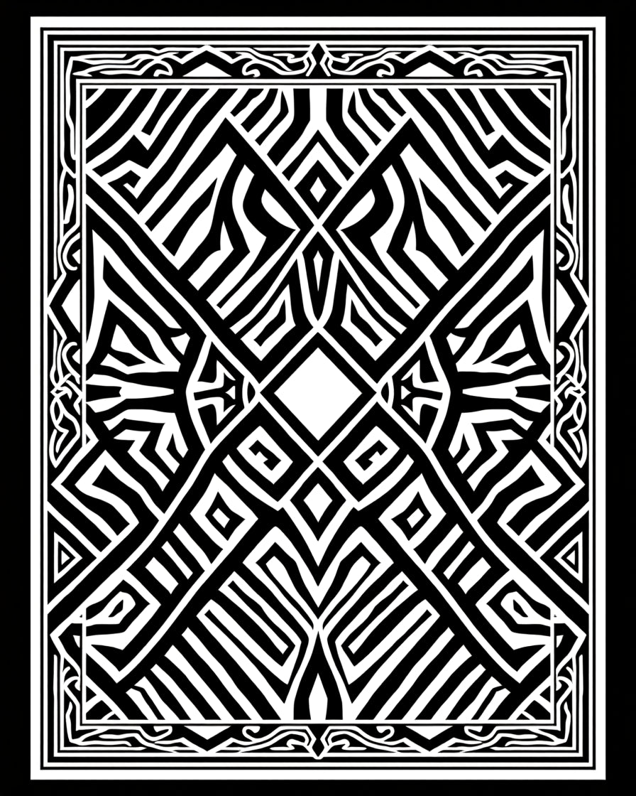 Bold Symmetric Tribal Geometric Design Rug