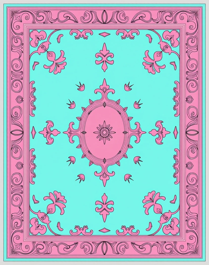 Eclectic Floral Border Pattern Rug