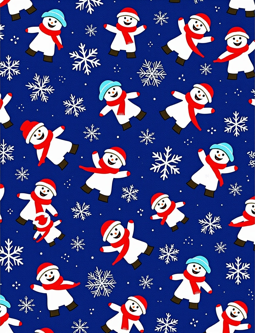 Playful Snowman Red Scarf Snowflakes Rug